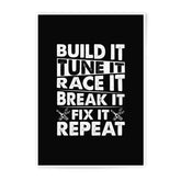Build It Tune It Photographic Print, Race Car Enthusiast Art, Garage Decor, Car Lover Gift, Mechanic Quote, Black and White Automotive Print - Tawshia